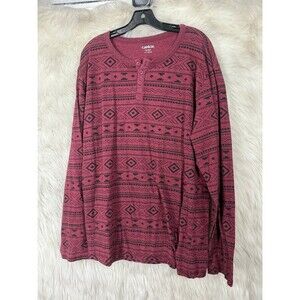 Carbon Men’s Aztec Tribal Henley Shirt XXL Burgundy Long Sleeve Geometric Print